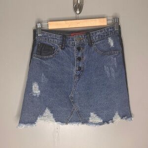 Signature8 denim & faux leather mini skirt
